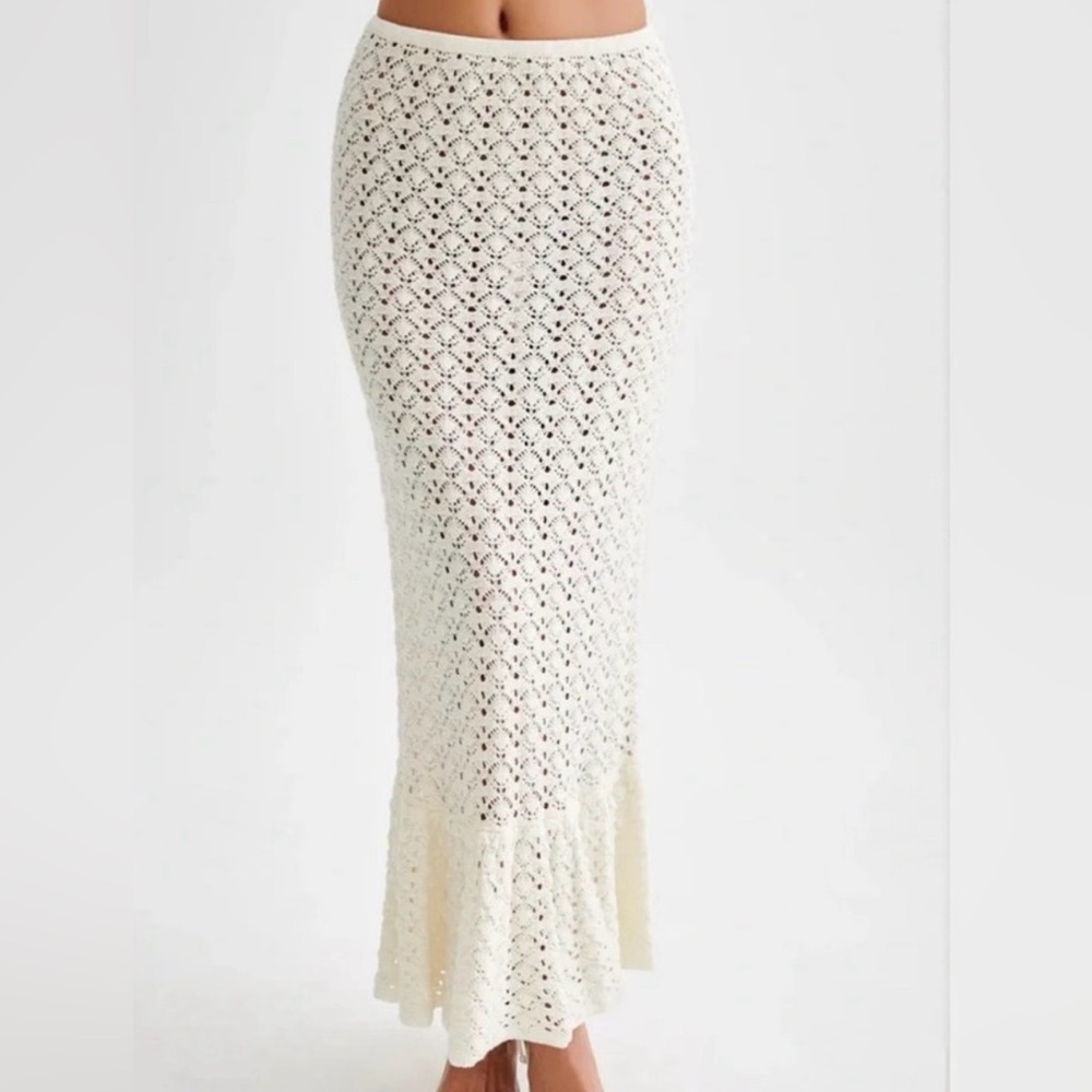 Meshki Ivory Anaís Frill Knit Midi Skirt
